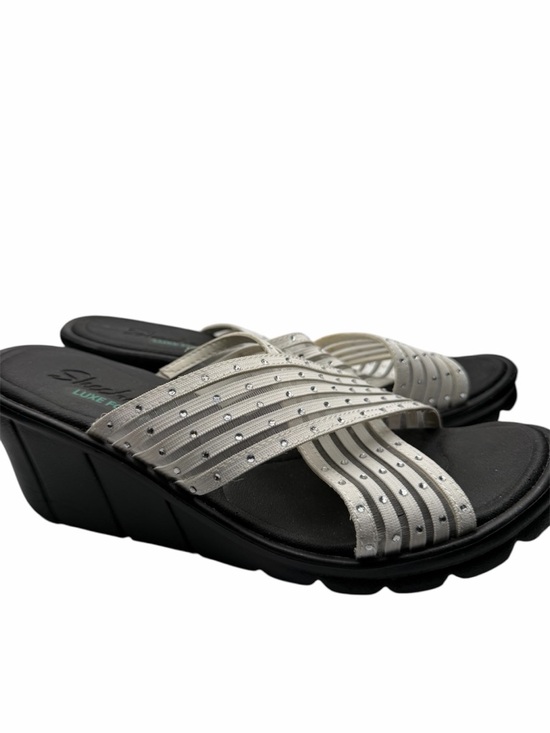 Skechers Shoes - Skechers White Sparkle Luxe Foam Size 8.5 Wedge Sandals